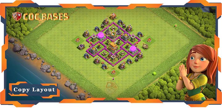 Top Anti 2 Star Base TH6 with Link, Hybrid Layout – Clash of Clans (117)