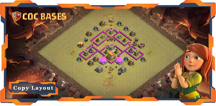 Top Base TH6 with Link, War/CWL, Defense Layout – Clash of Clans (115)