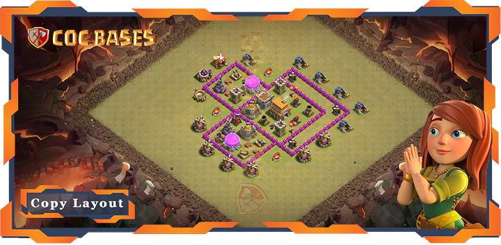 Top Base TH6 with Link, War/CWL, Defense Layout – Clash of Clans (140)