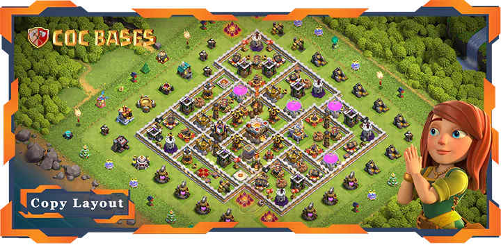 Top Hybrid Base TH11 with Link, Defense Layout – Clash of Clans (294)
