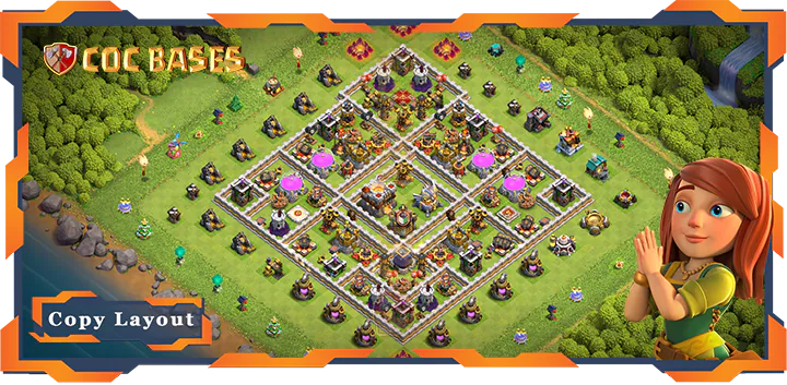 Top Hybrid Base TH11 with Link, Anti Everythiing, Defense Layout – Clash of Clans (281)