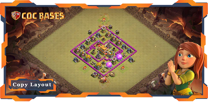 Top War Base TH6 with Link, Anti 2 Star, Hybrid Layout – Clash of Clans (98)