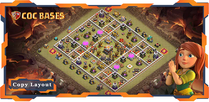 Top War Base TH11 with Link, Anti 2 Star, Hybrid Layout – Clash of Clans (286)