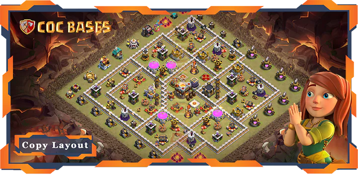 Top War Base TH11 with Link, Anti 2 Star, Hybrid Layout – Clash of Clans (295)