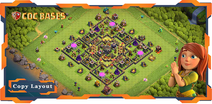 Top Anti 2 Star Base TH9 with Link, Hybrid Layout – Clash of Clans (299)