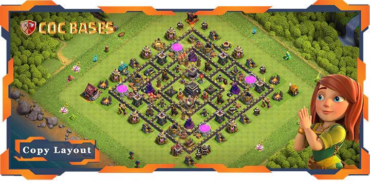 Top Anti 2 Star Base TH9 with Link, Hybrid Layout – Clash of Clans (283)
