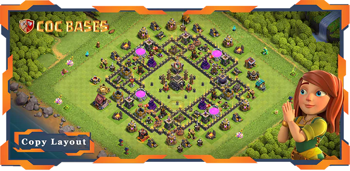 Top Anti 2 Star Base TH9 with Link, Hybrid Layout – Clash of Clans (290)
