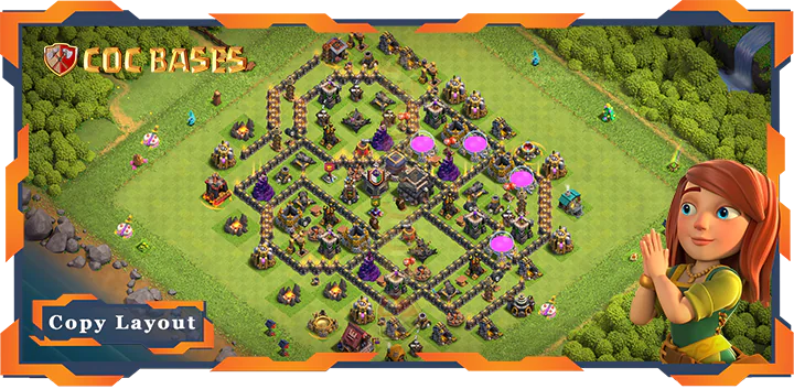 Top Anti 3 Star Base TH9 with Link, Hybrid Layout – Clash of Clans (304)