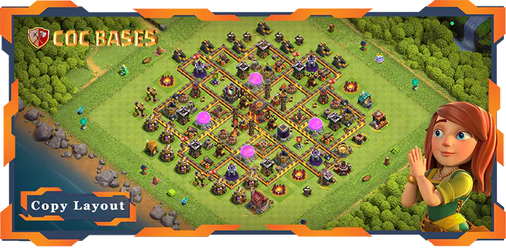 Top Base TH10 with Link, War/CWL, Defense Layout – Clash of Clans (449)