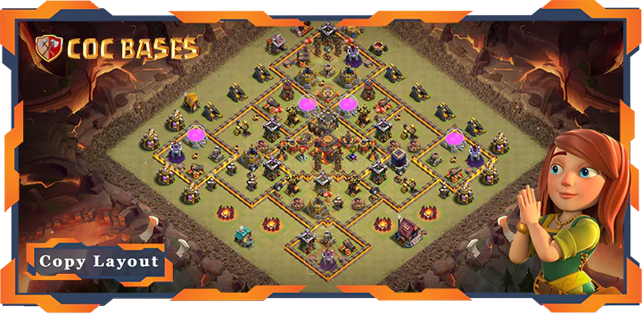 Top Base TH10 with Link, War/CWL, Hybrid Layout – Clash of Clans (464)