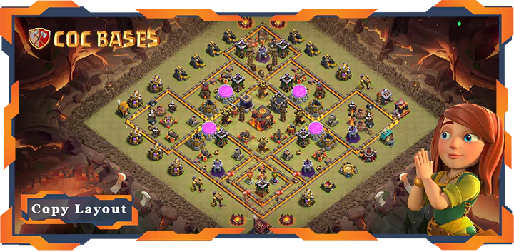 Top Base TH10 with Link, War/CWL, Defense, Hybrid, Anti Air/Dragon Layout – Clash of Clans (445)