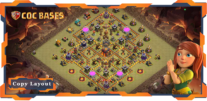 Top Base TH10 with Link, War/CWL, Anti Air/Dragon, Anti 2 Star Layout – Clash of Clans (475)