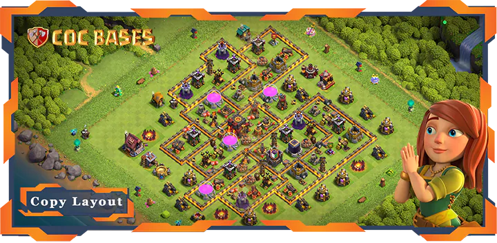 Top Base TH10 with Link, Anti Air/Dragon, Defense Layout – Clash of Clans (490)