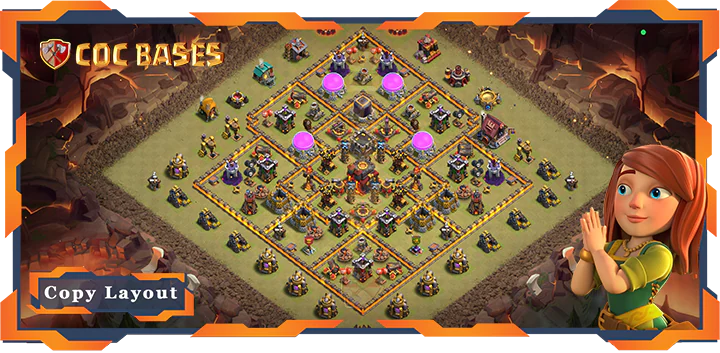 Top Base TH10 with Link, War/CWL, Hybrid, Anti 2 Star Layout – Clash of Clans (443)