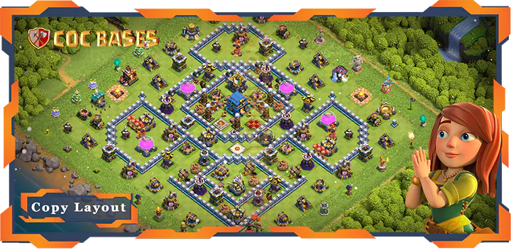 Top Base TH12 max level with Link, Anti Trophy, Hybrid, Defense Layout – Clash of Clans (344)