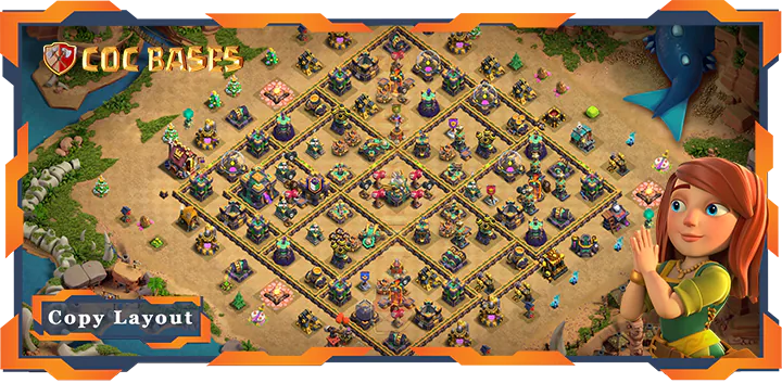 Top Base TH14 with Link, Anti Air/Dragon, Defense Layout – Clash of Clans (330)
