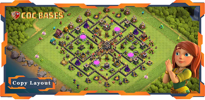 Top Base TH9 with Link, Anti Air/Dragon, Anti 3 Star Layout – Clash of Clans (262)