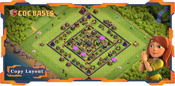 Top Base TH9 with Link, Anti Air/Dragon, Anti 2 Star Layout – Clash of Clans (317)