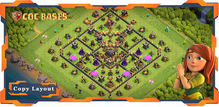 Top Base TH9 with Link, Hybrid, Anti 2 Star Layout – Clash of Clans (287)