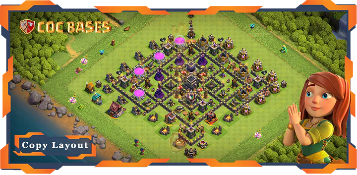 Top Base TH9 with Link, Hybrid, Anti Everything, Defense Layout – Clash of Clans (259)