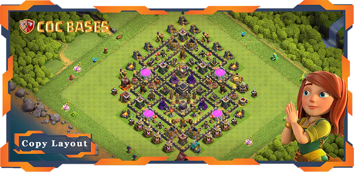 Top Base TH9 with Link, Hybrid, Anti Air/Dragon Defense Layout – Clash of Clans (285)