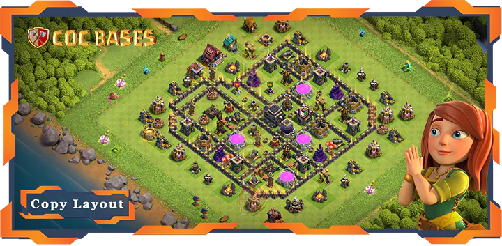 Top Base TH9 with Link, Hybrid, Defense Layout – Clash of Clans (269)