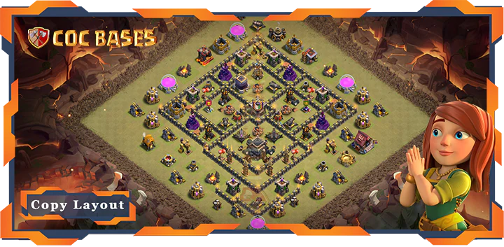 Top Base TH9 with Link, War/CWL, Anti Air/Dragon, Anti 3 Star Layout – Clash of Clans (315)