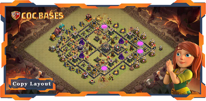 Top Base TH9 with Link, War/CWL, Hybrid, Defense Layout – Clash of Clans (268)