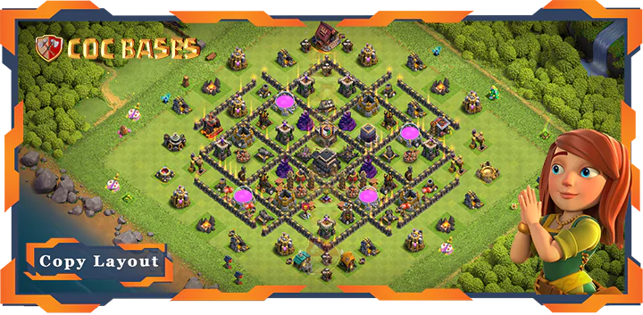 Top Base TH9 with Link, Anti 3 Star, Anti Air/Dragon Layout – Clash of Clans (314)