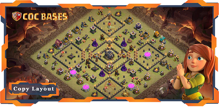 Top Base TH9 with Link, War/CWL, Defense, Anti Everything Layout – Clash of Clans (271)