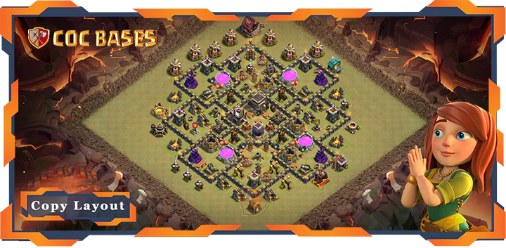 Top Base TH9 with Link, War/CWL, Anti Air/Dragon, Anti 2 Star Layout – Clash of Clans (324)