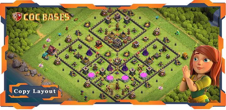 Top Base TH9 with Link, Hybrid, Defense Layout – Clash of Clans (264)