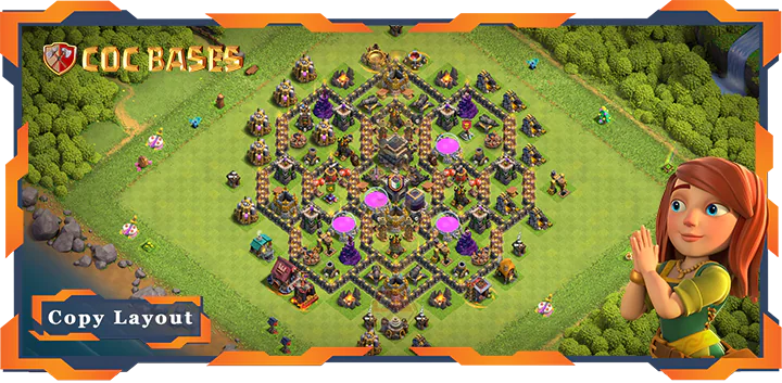 Top Hybrid Base TH9 with Link, Anti 2 Star Layout – Clash of Clans (316)
