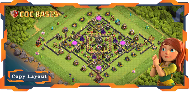 Top Hybrid Base TH9 with Link, Defense, Anti Everything Layout – Clash of Clans (296)