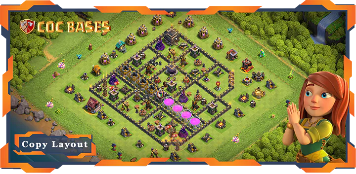 Top Hybrid Base TH9 with Link, Anti Everything, Defense Layout – Clash of Clans (276)