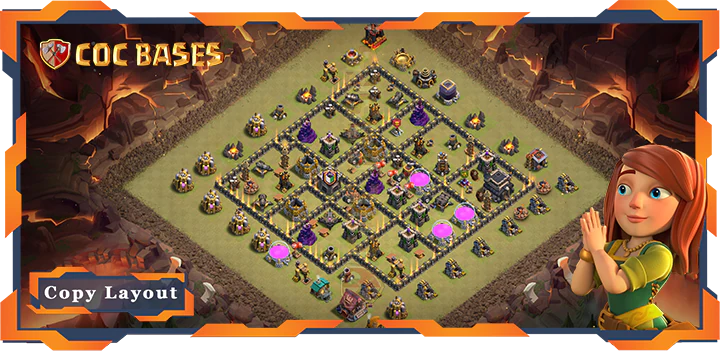 Top War Base TH9 with Link, Anti 3 Star, Hybrid Layout – Clash of Clans (291)