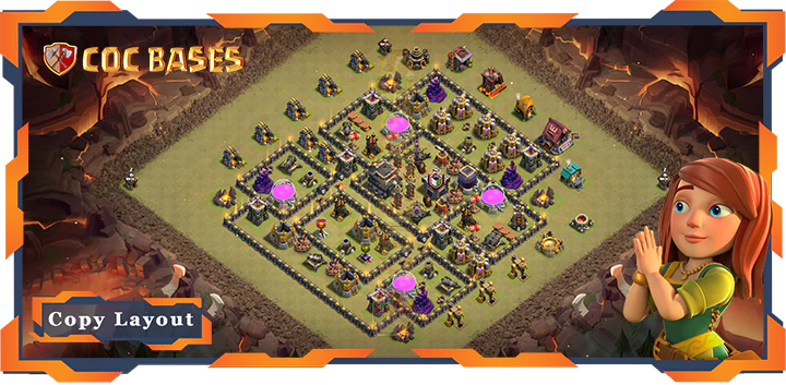Top War/CWL Base TH9 with Link, Defense, Anti Everything, Hybrid Layout – Clash of Clans (325)
