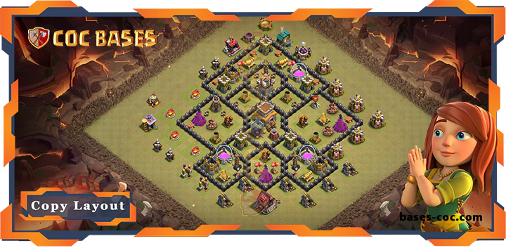 Top Base TH8 with Link, War/CWL, Defense Layout – Clash of Clans (287)