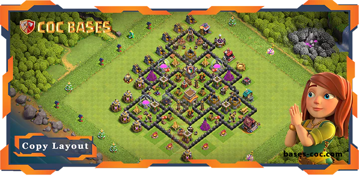 Top Base TH8 with Link, Anti Everything, Defense, Hybrid Layout – Clash of Clans (312)
