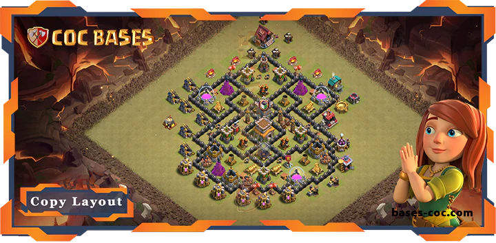 Top Base TH8 with Link, War/CWL, Anti 2 Star, Hybrid Layout – Clash of Clans (338)