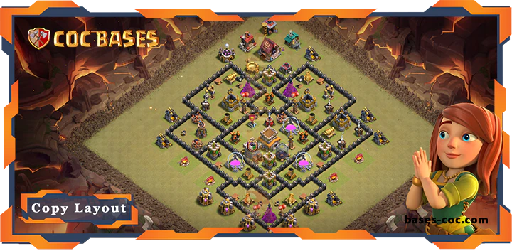 Top Base TH8 with Link, War/CWL, Hybrid, Anti Air / Dragon, Defense Layout – Clash of Clans (289)