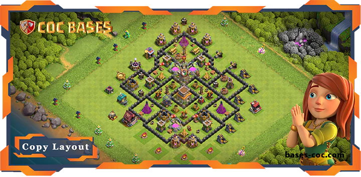 Top Base TH8 with Link, Hybrid, Defence, Anti Everything Layout – Clash of Clans (319)