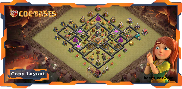 Top Base TH8 with Link, War/CWL, Hybrid, Defense, Anti Air Layout – Clash of Clans (302)