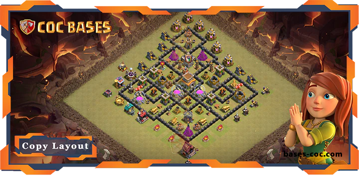 Top Base TH8 with Link, War/CWL, Defense, Hybrid, Anti Air/Dragon Layout – Clash of Clans (332)