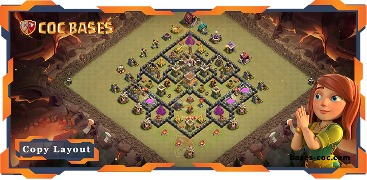 Top Base TH8 with Link, War/CWL, Hybrid, Anti 2 Star Layout – Clash of Clans (277)