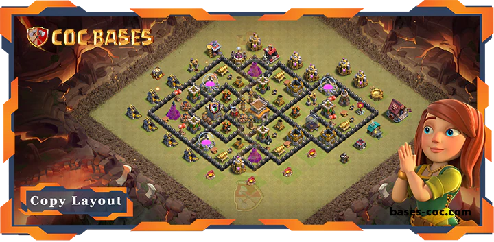 Top Base TH8 with Link, War/CWL, Hybrid, Anti Air / Dragon, Defense Layout – Clash of Clans (293)