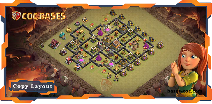 Top Base TH8 with Link, Anti Air / Dragon, Hybrid, Defense Layoyut – Clash of Clans (313)