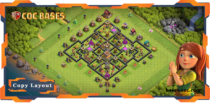 Top Hybrid Base TH8 with Link, Anti Everything, Defense Layout – Clash of Clans (299)