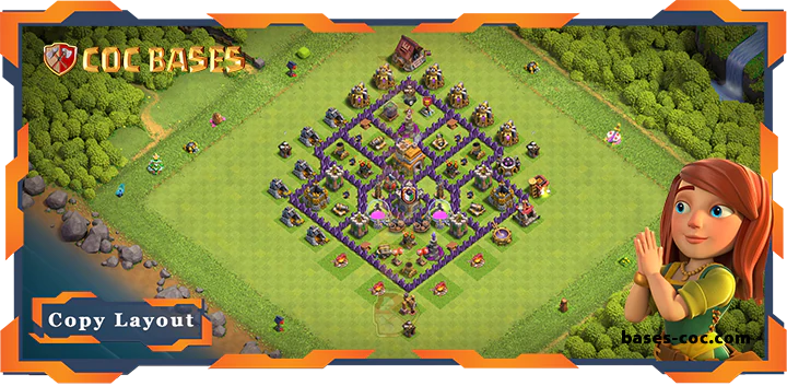Top Base TH7 with Link, Hybrid, Anti Everything, Defense Layout – Clash of Clans (306)
