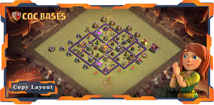 Top War Base TH7 with Link, Anti Air/Dragon, Hybrid, Defense Layout – Clash of Clans (286)